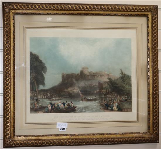 Lewis after Evans, coloured mezzotint, The Celebration of 4th June at Eaton, 14 x 19in.
